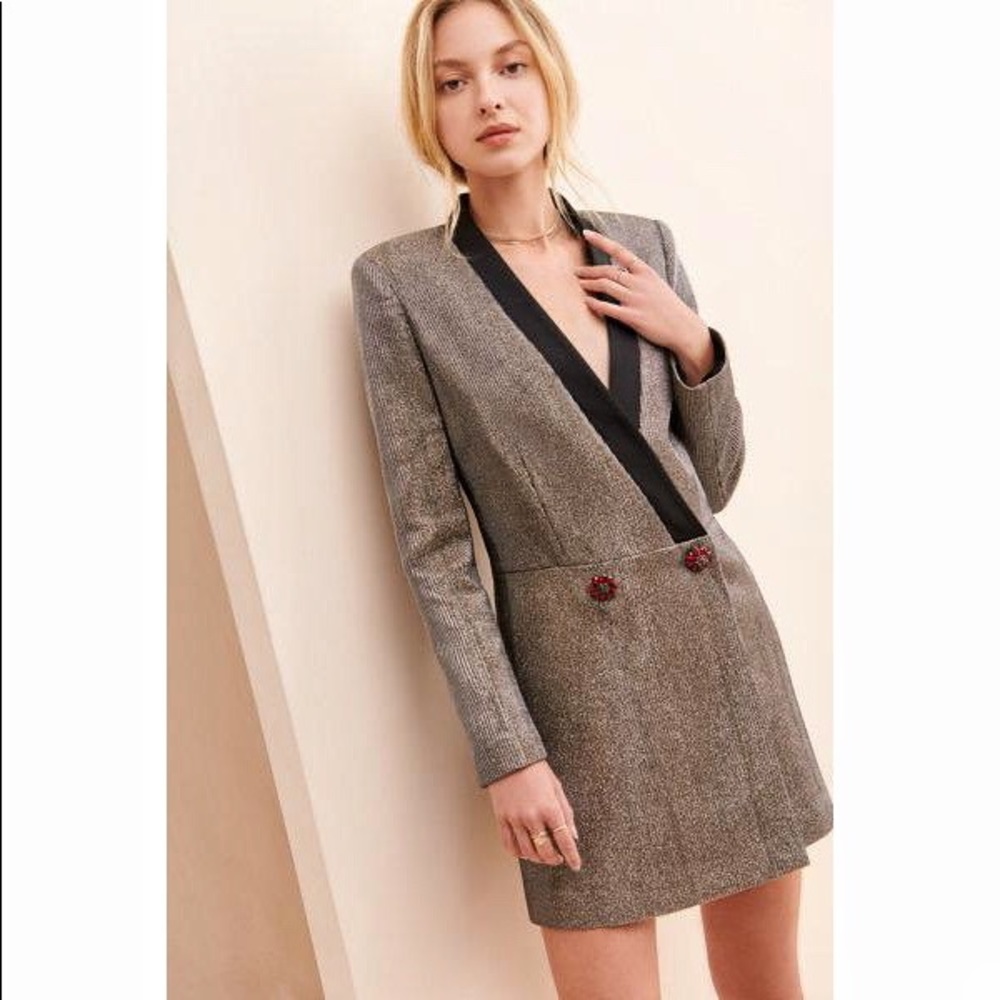 Bronx and Banco Yasmine Gold Metallic Mini Tuxedo Blazer Dress Medium 6